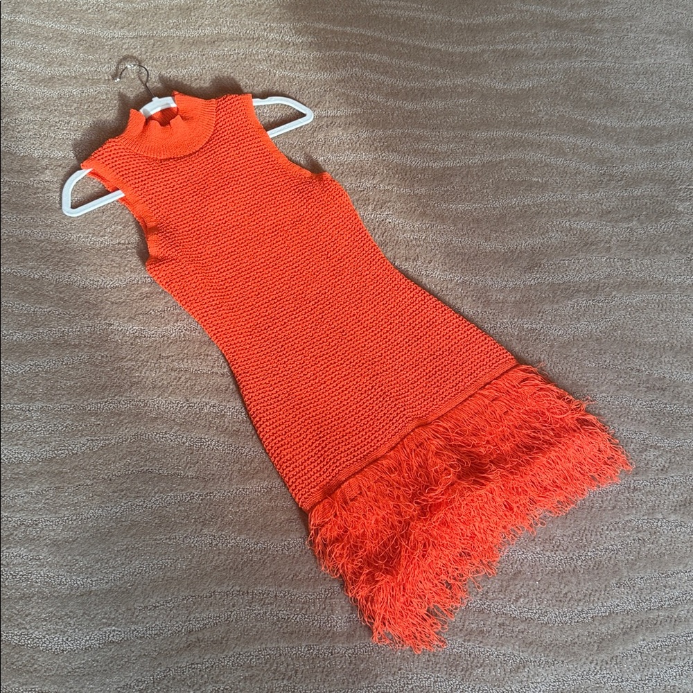 Micas‎ Sleeveless Orange Knit Dress with Fringe - Picture 13 of 16